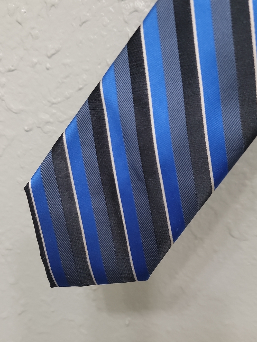 Men's Blue and Black Striped Tie with Silver Accent - Brand